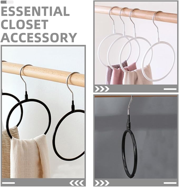 PRETYZOOM 8pcs Metal Scarf Hanger Organizer Rings with Plastic Coating, Black and White Small Size Hooks for Closet Scarf Storage, Space-Saving Accessory Organizer for Shawls, Neckties,