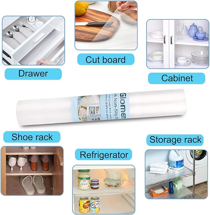Shelf Liner, Non-Slip Cabinet Liner, Washable Oil-Proof for Kitchen Cabinet, Shelves, Refrigerator, Storage, Desks, 12 Inches x 10 FT, Non Adhesive Drawers Liner… (12 Inches x 10 FT x 6 Rolls)