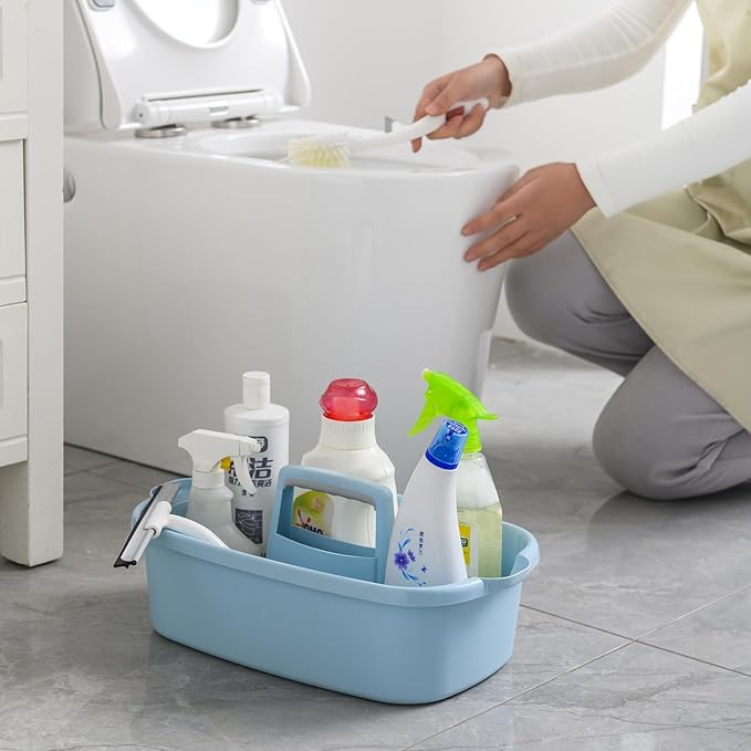 ALINK Plastic Cleaning Storage Caddy with Handle, Large Shower Caddy Basket Organizer for Dorm, Bathroom, Tool, Garden, Kitchen, Cleaning Supplies - Transparent Gray