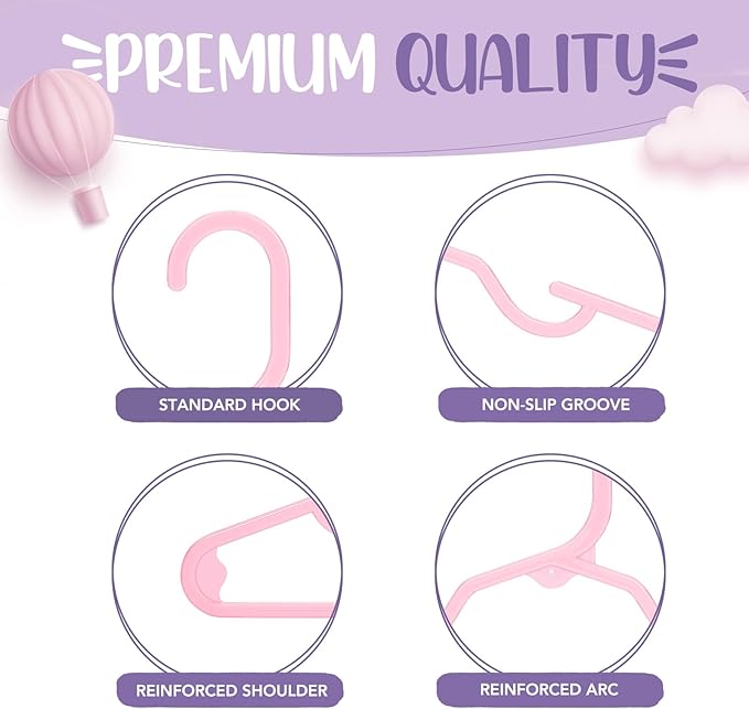 HOUSE DAY Plastic Baby Hangers for Closet 60 Pack, Durable Plastic Kids Hangers for Baby Clothes, Thin & Compact Childrens Hangers, Space Saving Pink Baby Hanger, Small Hanger for Kids Clothes