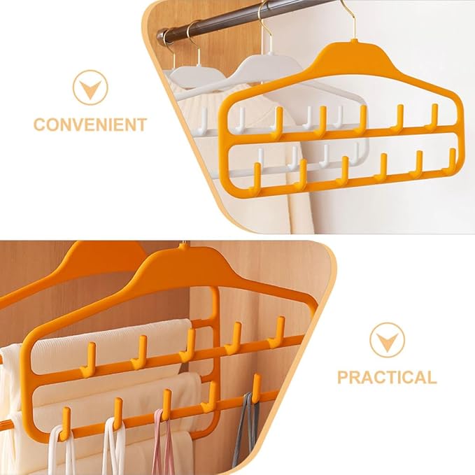 Veemoon 2pcs Multi-Functional Belt and Scarf Hanger with 11 Hooks, Large Capacity Accessory Organizer for Closet, Orange Sturdy Plastic, Suitable for Home Storage and Tie Holder