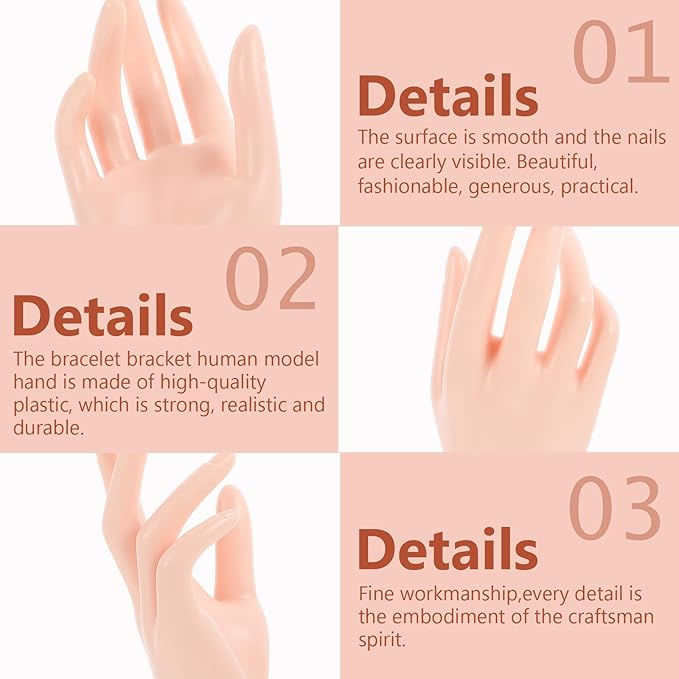 Uonlytech Decorative Jewelry Display Holder Hand Mannequin Skin Color Ring and Bracelet Storage Rack for Home and Boutique Accessory Organizer