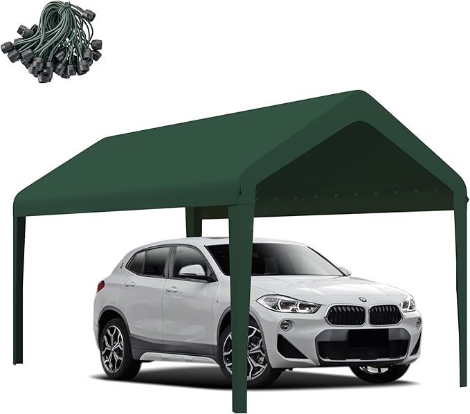 Canopy Replacement Cover, Carport Replacement Canopy, 800D Oxford Waterproof & UV Protected Tarp with Ball Bungees (Frame is not Included) (Green, 12x20)