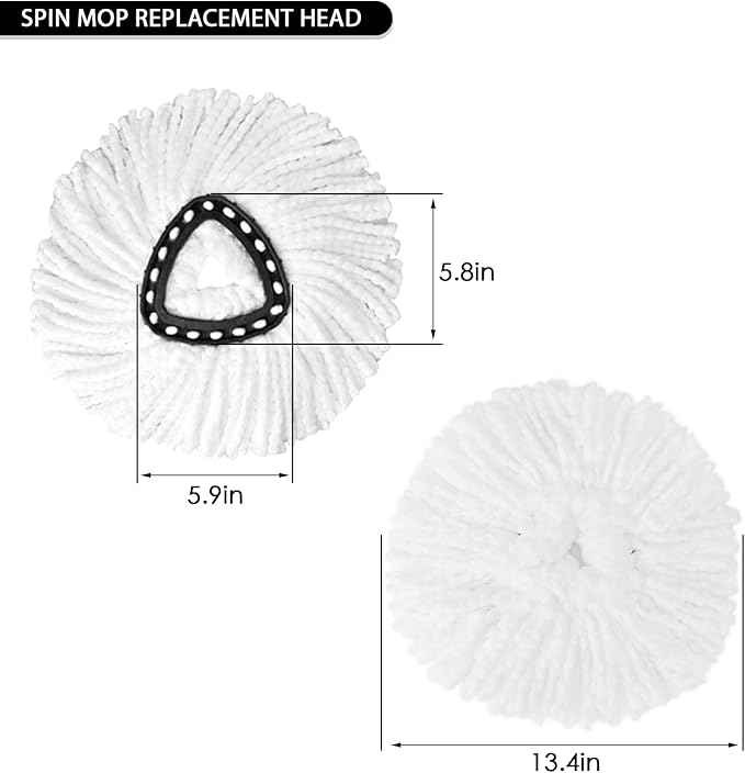 2Pack Spin Mop Replacement Heads,Spinning Mop Replace Head for Easy Wring Mop, 100% Microfiber Mop Head Replacement Compatible with Triangle Spin Mop Refill for Floor Cleaning,White