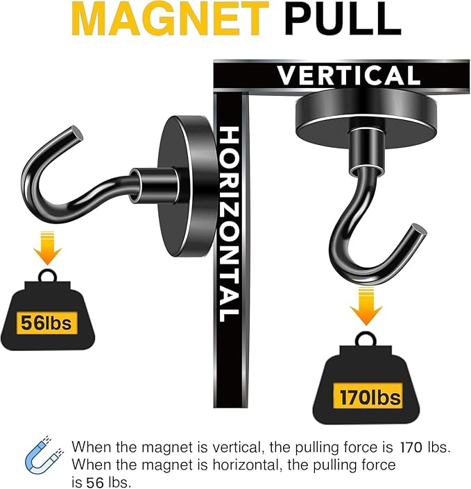 DIYMAG Magnetic Garage Hooks 10 Pack, 170lbs 2026 Cruise Cabin Ship Essentials Hook Heavy Duty Strong Magnets Fridge for Classroom Wall Mount Kitchen Grills Black