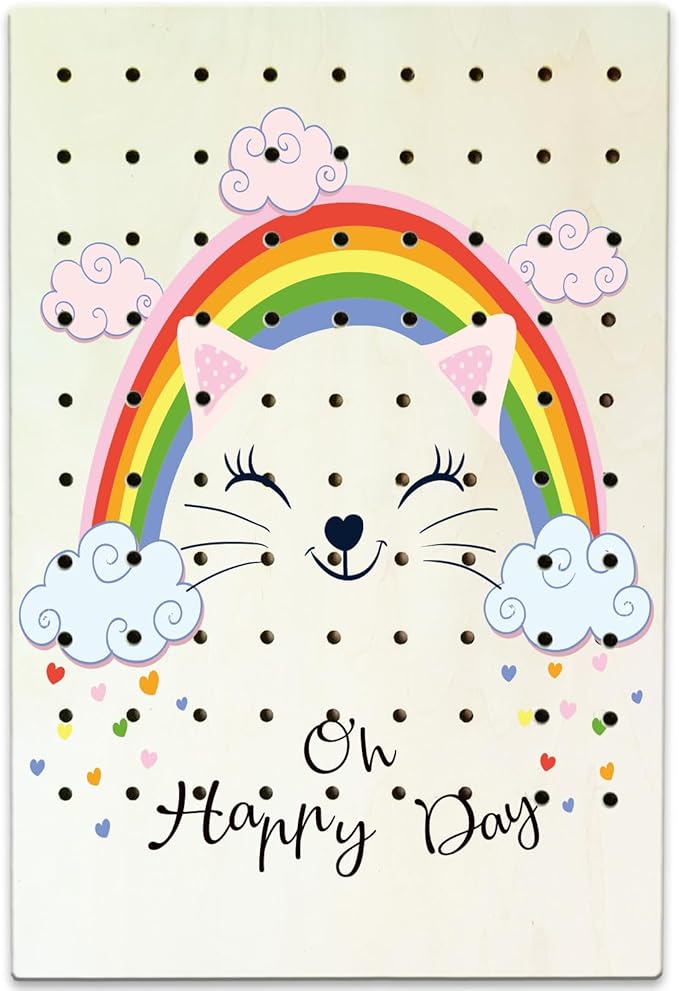 Hanging Jewelry Holder Organizer, Nursery Decor Jewelry Hanger Wall Mount,Hanging Jewelry Organizer for Stud Earrings,Necklaces,Rings (Rainbow Cat)