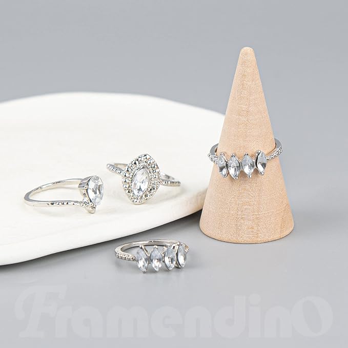 Framendino, 20 Pack Wood Cone Ring Display Stand Holder, Natural Unfinished Jewelry Stands Organizer for Crafts DIY