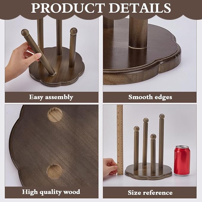 FINGERINSPIRE Wooden Scrunchie Holder 4 Tier Hair Tie Storage Stand with Flower Base Detachable Wood Hair Accessory Holder Flower Shape Scrunchie Organizer for Home Bathroom Bedroom Vanity Table