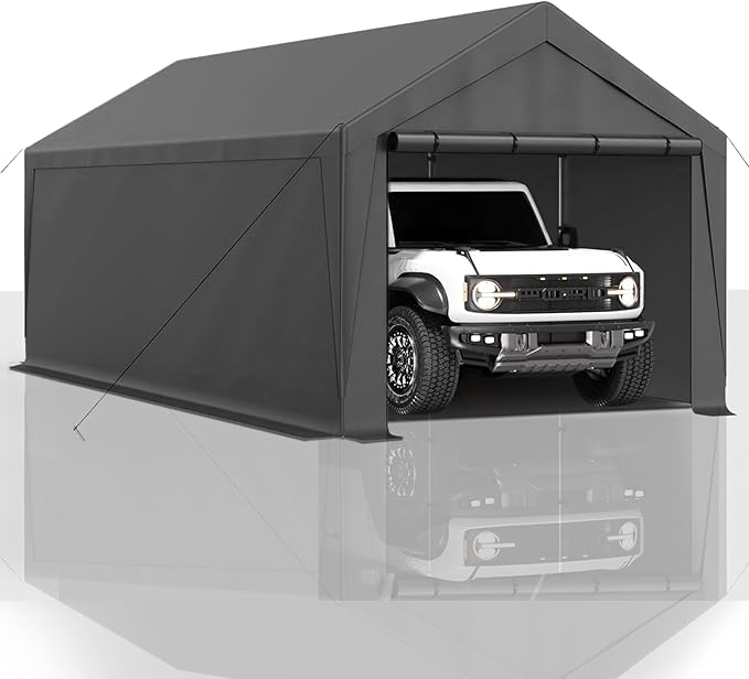 10x20 FT Heavy Duty Carport Car Tent Car Canopy Storage Shed, Portable Garage with Removable Sidewalls & Doors All-Season Tarp for Car,Truck,SUV,Party Grey