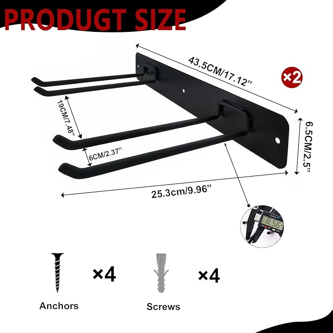 2Pack Folding Chair Storage Rack, Chair Hangers for Garage Wall, Garage Tool Organizer Wall Mount, Heavy Duty Garden Tool Holder for Hanging Shovel Rake Broom Ladder