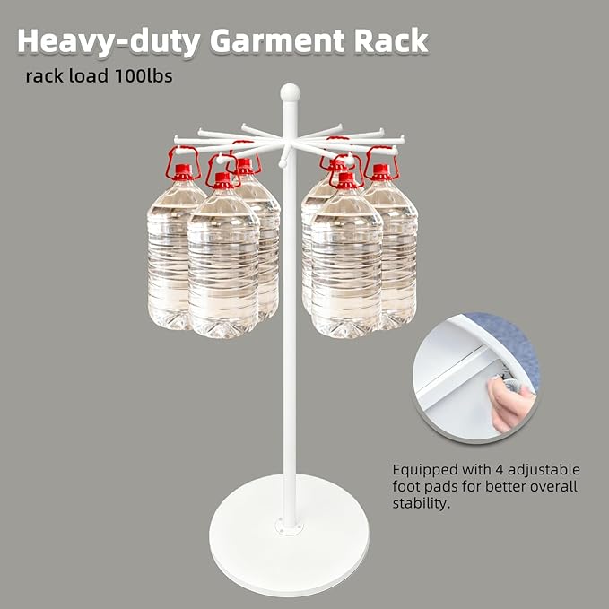 23-Inch Heavy-Duty Metal Rotating Rack - 12-Arm Freestanding Organizer with Wheels & Adjustable Pad Base for Scarf, Bag & Fabric - Ideal for Boutique, Retail & Home, White