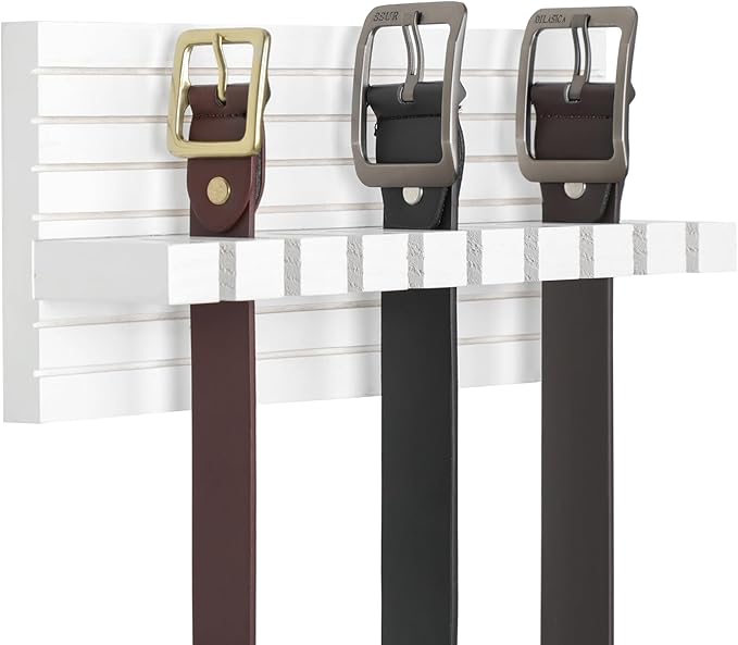 Belt Organizer for Closet, Belt Hanger Wall Mounts to Hold 9 Belts without Slipping, Space Saving Belt Rack for Closet Organization includes Mounting Hardware (11.8” x 5.5” x 2.5”) (White)