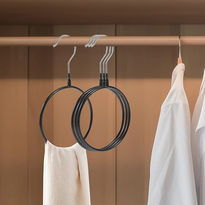 4pcs Round Scarf Organizer Rings Tie Holder Hangers Metal Closet Storage Rack for Scarves Belts Towels, Black and White Small Size, Household Accessory Organizer for Wardrobe