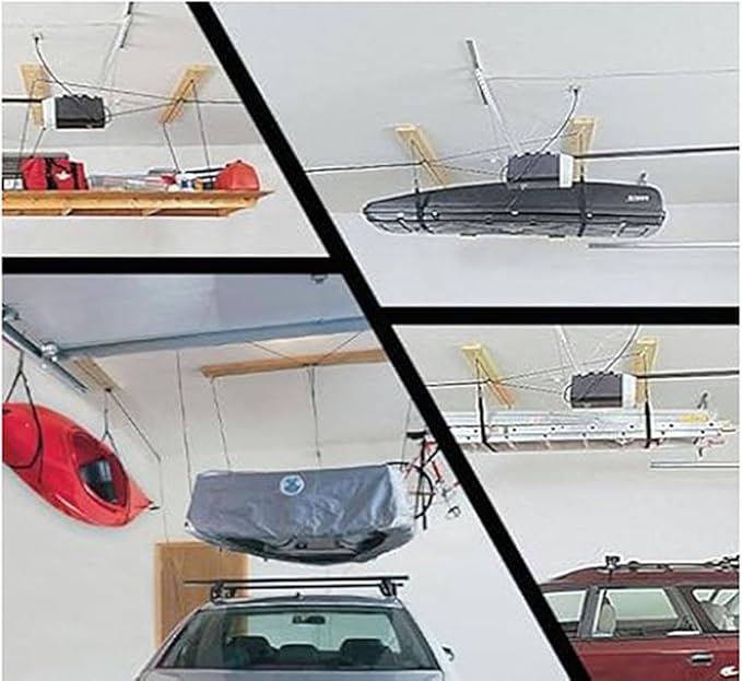 HARKEN Hoister - Overhead Garage Storage 2 Point Hoist System for Bikes, Kayaks, Surf & Paddle Boards (60lb Capacity, 10ft Ceiling) Safe Anti-Drop System, One-Person Operation - 7807