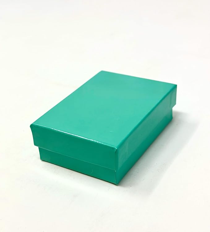 12 Pack Teal Green Cotton Filled Color Paper Cardboard Jewelry Box for Necklace, Ring, Earring, Pendant, Pocket Watch, Body Jewelry, Beads and Gems Size-3 1/16" x 2 1/8" x 1" - by R J Displays
