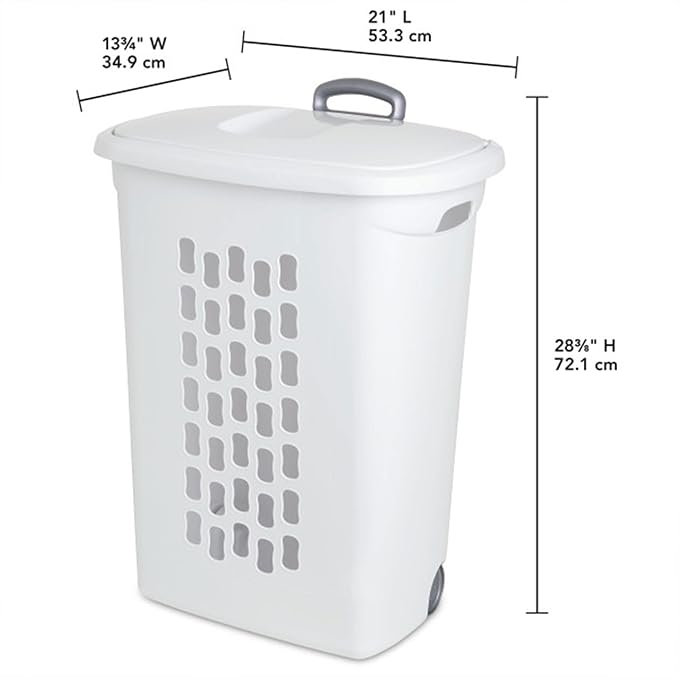 Sterilite 18-Pack Ultra Wheeled Hamper, Laundry Basket w/Flip-Top Lid & Retractable Handle - Plastic Rolling Clothes Storage Cart with Ventilated Holes for Home, Apartment or Dorm