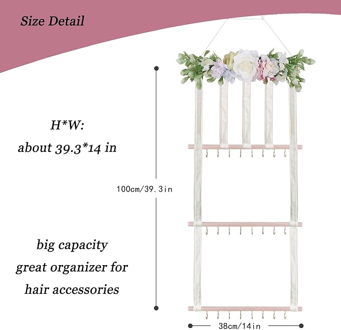 Headband Holder Bow Organizer for Girls, Hair Clips Bows Holder Baby Headbands Storage Personalized Hair Accessories Storage Organizer Wall Hanging Decor for Nursery Room Closet
