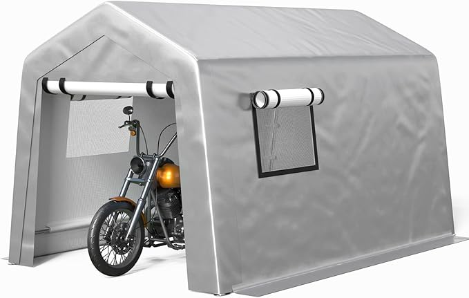 Carport 6x8 FT Enclosed Carport with Roll-up Windows, Portable Garage with Removable Sidewalls & Doors, Car Canopy Tent with Sandbags All-Season Tarp for Bike Motorcycle