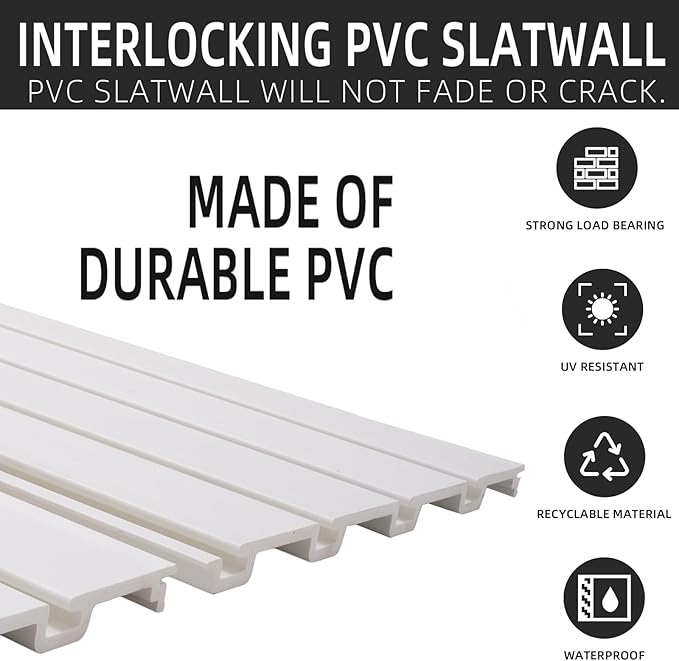 Slatwall Panel 4'x8' Garage Tool Organizer Wall Mount PVC Wall Panels for Interior Wall Décor, White Slat Wall Paneling Bike Rack Garage Storage & Organization Products, Slatwall Panels Slat Board
