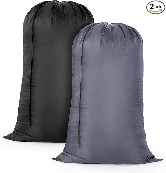 OTraki Laundry Bag 28x45 Inch Heavy Duty Laundry Wash Bag 2 Pack Large Laundry Basket Liner Bags Hamper Bag Dirty Clothes Organizer with Drawstring Closure Drying Do Not Exceed 176℉(Grey&Black)
