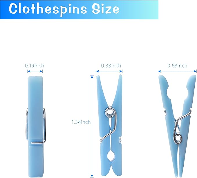 100PCS Blue Plastic Clothes Pins for Boy Baby Shower Games, DIY Crafts, Photos - 1.35 Inch Small Mini Pins, Tiny Clips for Laundry & Picture Displays Gender Reveal Party Decorations