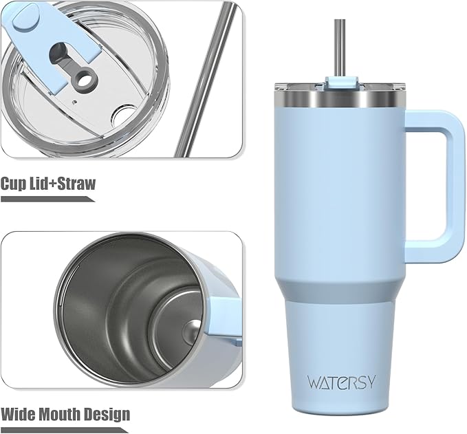 20 oz Tumbler with Handle,Tumbler with Lid and Straw,Double Wall Insulated Cup Stainless Steel Travel Mug(Cold for 34 Hours),Water Bottle for Iced Tea,Coffee,Cold Beverages(Blue)