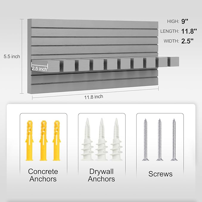 Belt Organizer for Closet, Belt Hanger Wall Mounts to Hold 9 Belts without Slipping, Space Saving Belt Rack for Closet Organization includes Mounting Hardware (11.8” x 5.5” x 2.5”) (Gray)