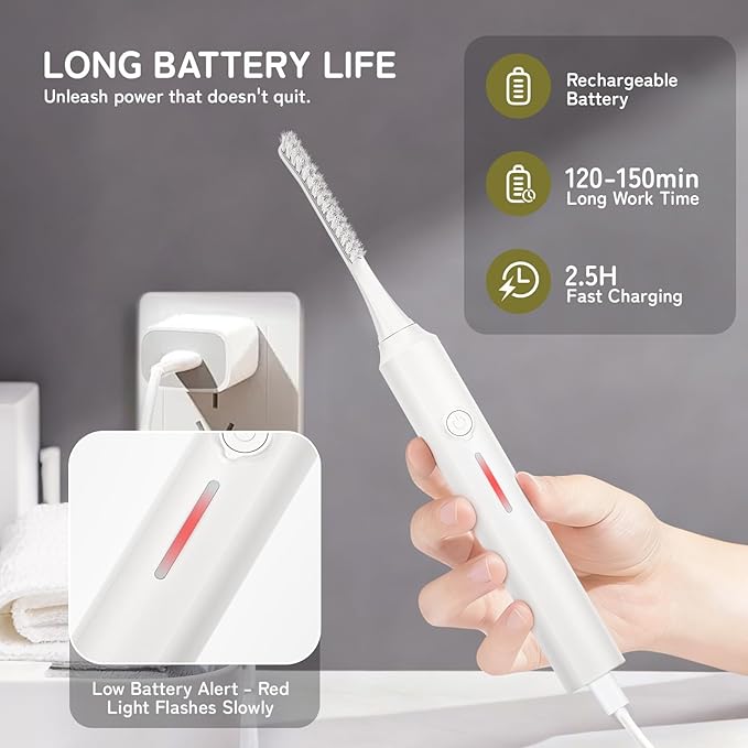 Electric Crevice Cleaning Brush, IPX7 Waterproof Electric Grout Scrub Brush with 2 Replaceable Heads, Power Shower Scrubber for Tile, Kitchen, Bathroom, Window Track & Toilet