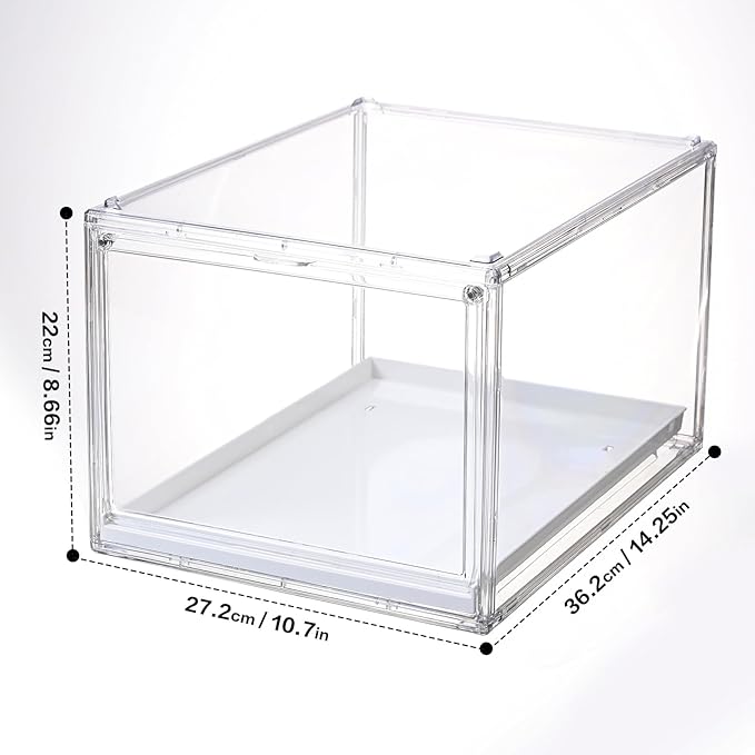 Hat Organizer Cap Box, Stackable Clear Baseball Caps Holder Containers with Magnetic Door for Hats Snapback Cap Storage, Pull Out Drawer Hat Rack Display Case (1pack)