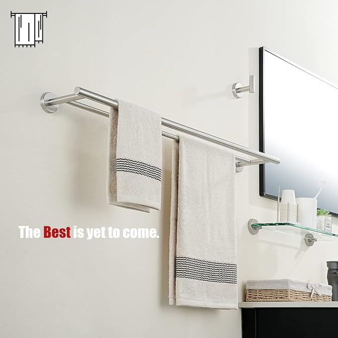 JQK Hand Towel Holder Stand Brushed, Modern Tree Rack Free Standing for Countertop with 12 Inch Bar, 304 Stainless Steel Thicken 0.8mm, HTT170-BN