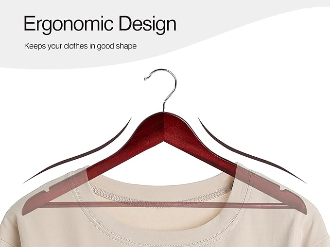 StorageWorks Wooden Hangers 20 Pack, Wood Coat Hangers for Closet, Heavy Duty Clothes Hangers for Suits, Shirts, Pants, Jackets, Dark Cherry Color