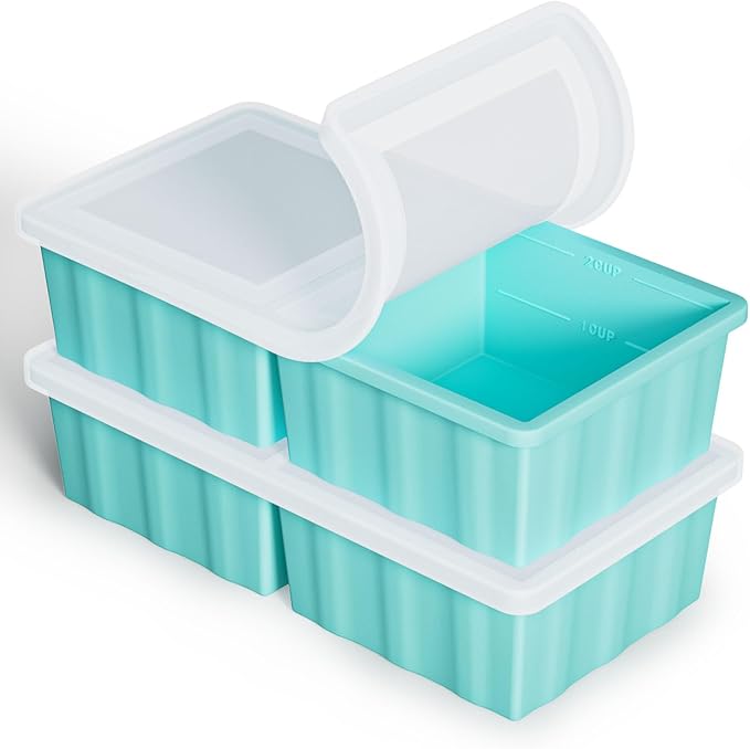 Silicone Freezer Tray for Soup Ice Cubes: 2-Cup Freezing Tray with Lid for Meal Prep - 2Pack Silicon Soup Portion Freeze Trays Make Stock Souped Ice Cube