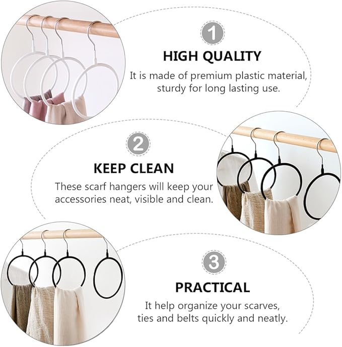 6pcs Metal Scarf Organizer Rings, Black and White Small Size Storage Holder for Neckties and Shawls, Home Closet Hanging Accessory Organizer for Scarves and Belts
