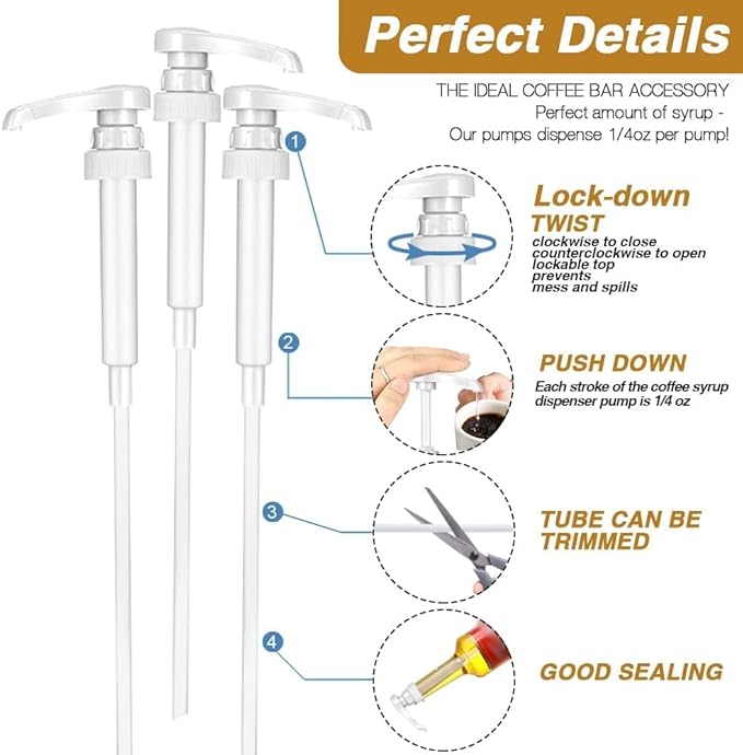10 Pcs White Coffee Syrup Pump Dispenser, Compatible with 25.4 Oz/750ml Bottles, Great for Home & Coffee Bar Drinking Mixes, Tea, Beverage, Cocktails, Plus Spoons