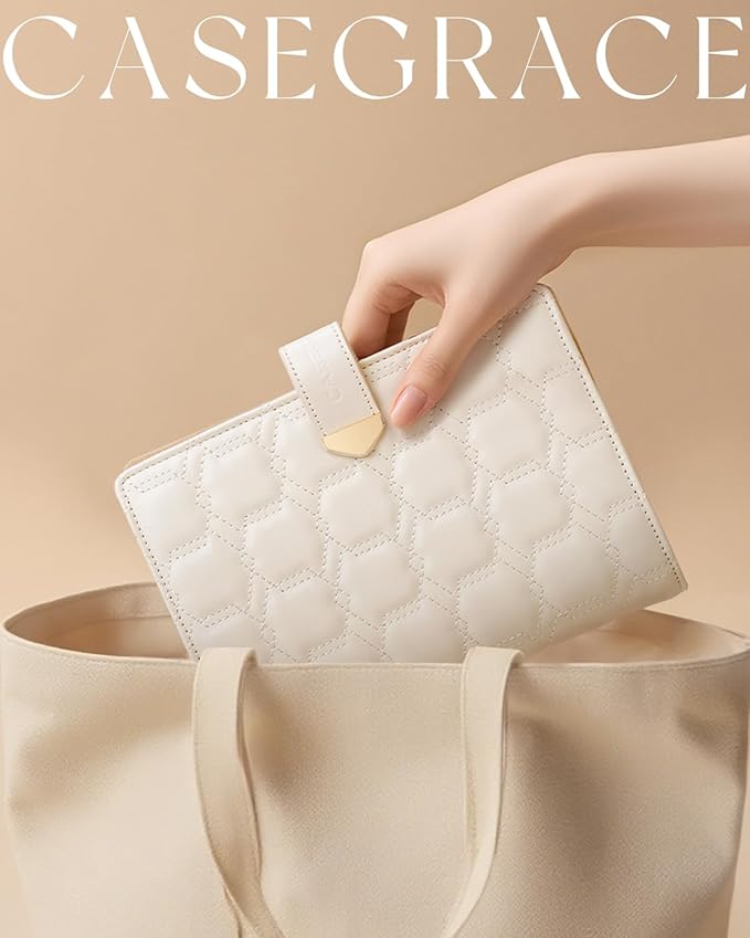 CASEGRACE Travel Jewelry Organizer Case,Portable Jewelry Storage Book Ring Binder with 6 Clear Zipper Velvet Jewelry Pouch for Earrings, Rings, Necklaces Ideal Gift for Women (Beige White)