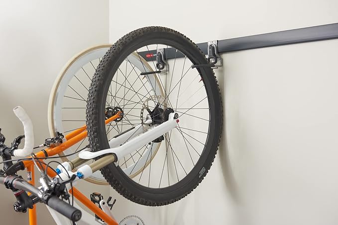 Rubbermaid FastTrack Garage Organization System Vertical Bike Hook Black Holds up to 50 Pounds Wall Mount and Heavy Duty Garage Hanger for Bike Storage