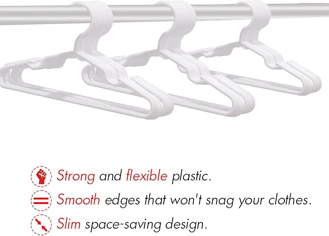 60 Pack White Kids Hangers 11.6 Inch - Baby Clothes Hangers for Toddler & Child, Durable Plastic Children's Hangers for Closet, Pants, Coats, Skirts (Non-Slip, Space-Saving)