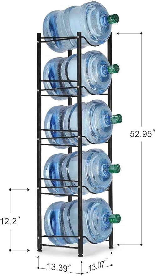 LIANTRAL Water Cooler Jug Rack, 5-Tier Heavy Duty Water Bottle Holder Storage Rack for 5 Gallon Water Dispenser, Save Space (Black)…