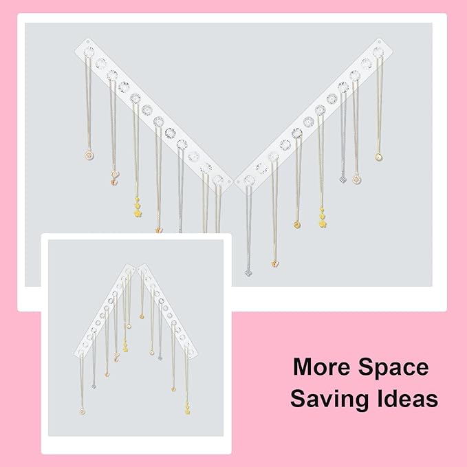 4Pcs Wall Necklace Holder for Women, Hanging Jewelry Organizer Wall Mount Crystal Holder Necklace Wall Hanger, Acrylic Bracelet Holder Organizer Jewelry Rack Adhesive Hooks Necklace Storage