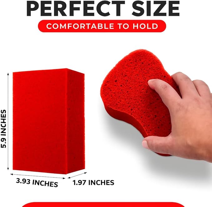 Multi-Purpose Sponges for Cleaning - Red 4 Pack, Large Sponges for Car Washing, Tile & Grout, All Purpose Cleaning