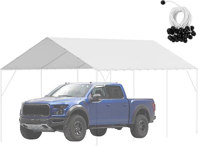 VEVOR 10x20' Canopy Replacement Cover Heavy Duty, Carport Garage Top Tent Shelter Tarp Waterproof & UV Protected, Easy Installation with 40 Free Ball Bungeess(Only Cover, Frame Not Include)