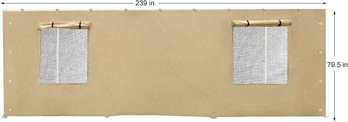 Rutile 10x20 Carport Replacement Sidewall, 180G PE Waterproof & UV Protected Sidewall Cover (Beige, Sidewall Panel with Mesh Windows)