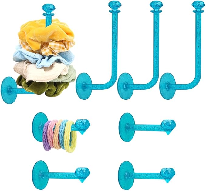 8Pcs Scrunchie Holder Stand Hai Tie Organizer, Girls Hair Accessories Organizer Storage for Headband Hairband Hair Ties, Acrylic Clear Glitter Adhesive Scrunchy Holder Scrunchie Tower Storage