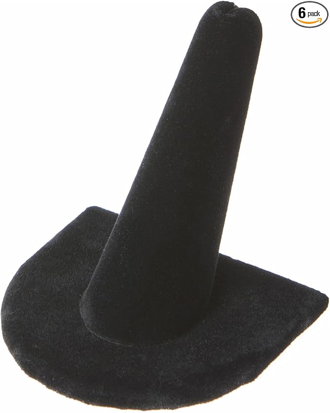 Plymor Black Velvet Ring Finger Display, Single on U-Shaped Base, 2" W x 2" D x 2" H (Pack of 6)