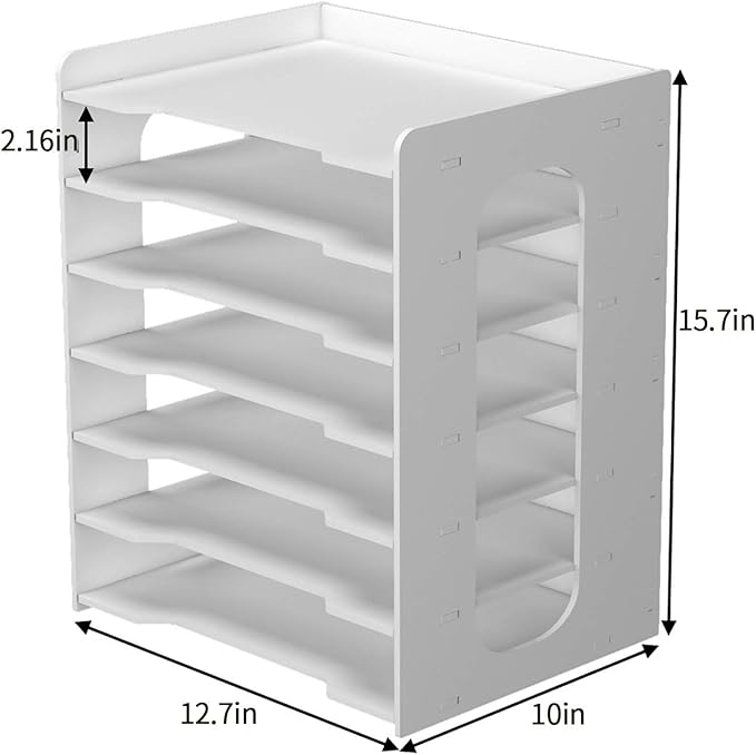Natwind 7-Tier 10”x12” Scrapbook Desk Organizer,Paper Organizer,File Organizer,Letter tray,Paper Sorter,White File Holder for Home Office, School Classroom