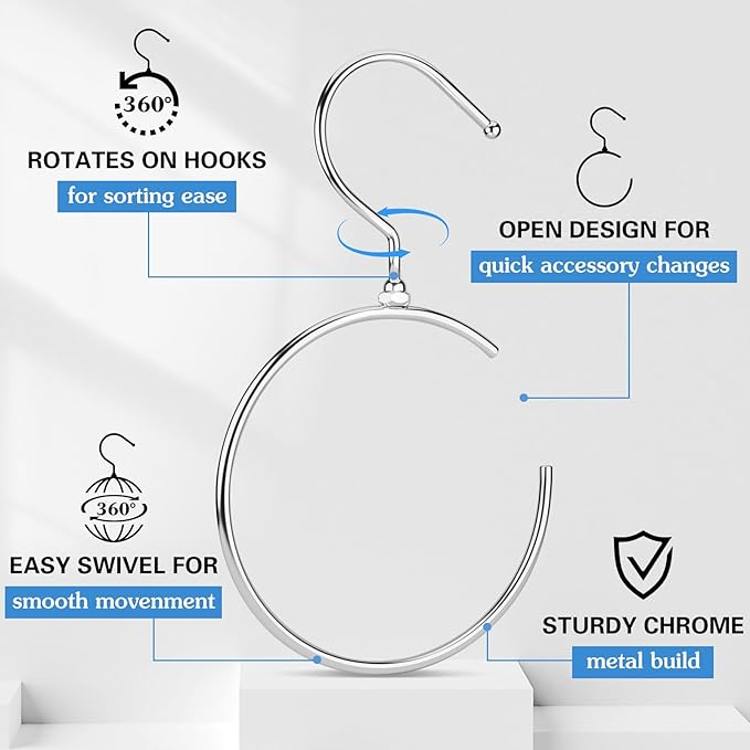 4 Pack Belt Hangers for Closet Rotatable Belt Ring Hook Tie Rack Holders Closet Hanger Organizer for Ties Scarves Baseball Cap Wardrobe Accessory Storage(Silver)