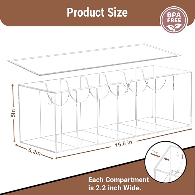 Acrylic Belt Organizer for Closet - 7 Compartments With Dust Cover Transparent Storage Holder | Display Case for Makeup, Jewelry, Watches, Bow Tie, & Bracelets | Multipurpose Clear Containers