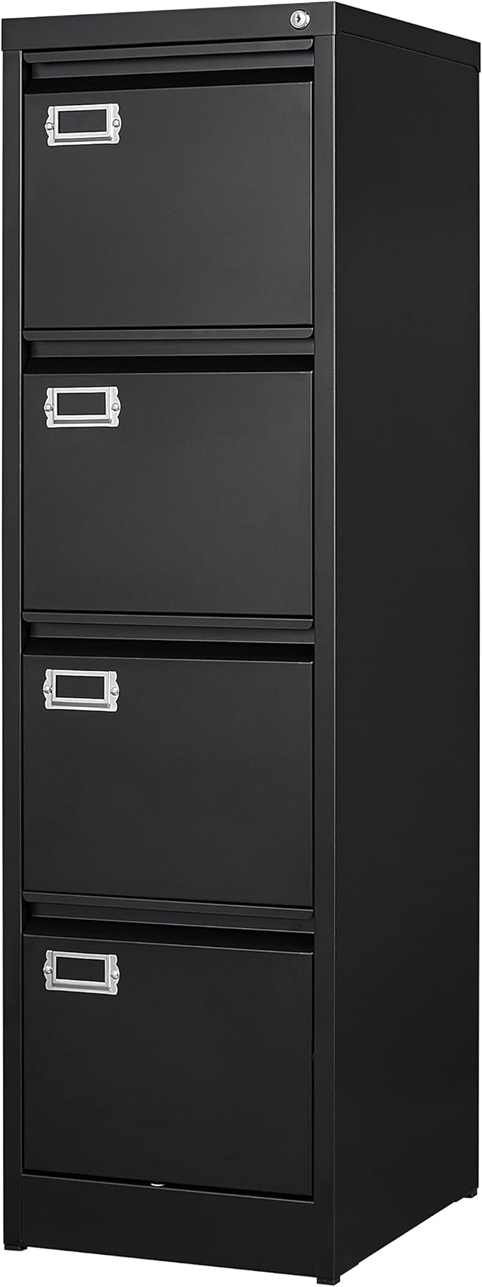 4 Drawer File Cabinet with Lock Metal Vertical File Cabinet Office Home Vertical File Cabinet for A4 Legal/Letter Size Narrow File Cabinet Locked,Assembly Required (Black, 4 Drawers- Vertical)