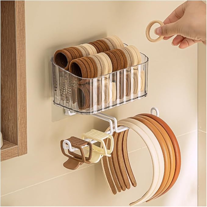 Hggzeg Clear Hanging Headband Organizer Storage, Jewelry Organizer Wall Mounted, Hair Hoop Storage, Necklace Hanger and Claw Clip Holder, for Women and Girls (White)