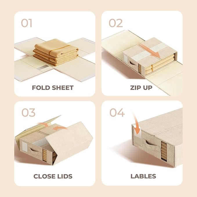 12Pack Sheet Organizers and Storage - King/Queen Size Sheet Storage Organizer with Window, Foldable & Dustproof Sheet Organizer for Linen Closet for Summer Blankets & Sheet Sets,Beige